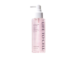 Life to Cell pink facial toner in clear pump bottle with minimalist label